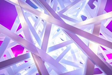Intricate interplay of light and geometry in a modern art installation at twilight in a vibrant urban setting. Generative AI