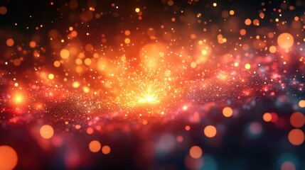 Vibrant cosmic explosion with glowing particles in space