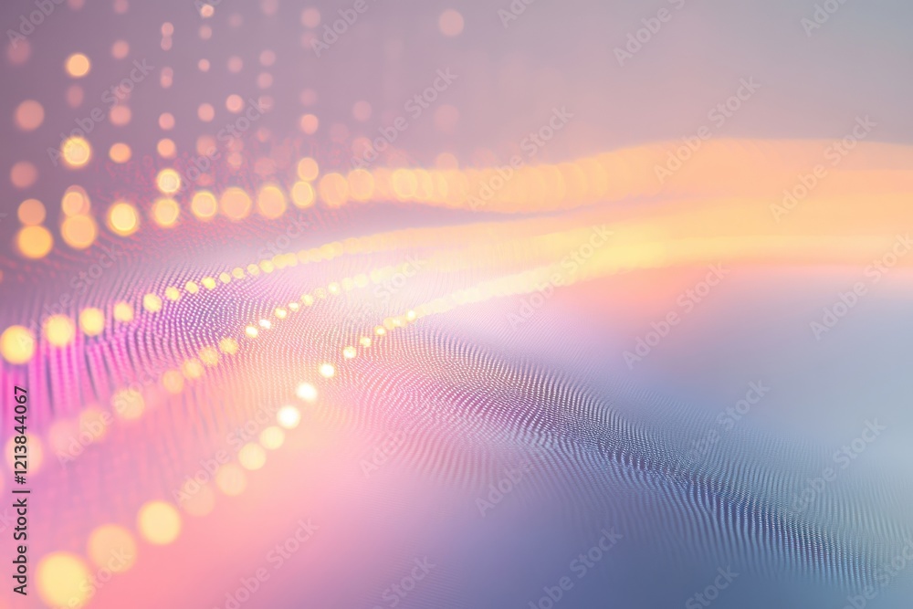 Poster waves of colorful light dance in a mesmerizing display of digital art at dusk. generative ai