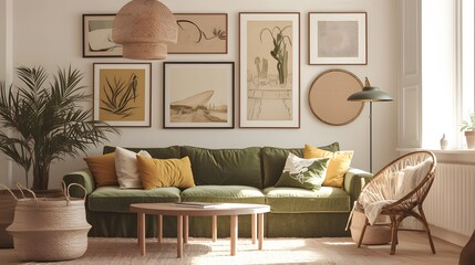 Gallery wall mockup showcasing framed artwork, with a variety of frame options.