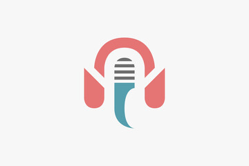 mic and earphone retro style logo