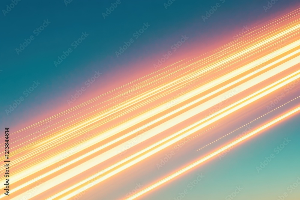 Poster vibrant light trails dance across a clear blue sky at twilight, creating a mesmerizing display of co