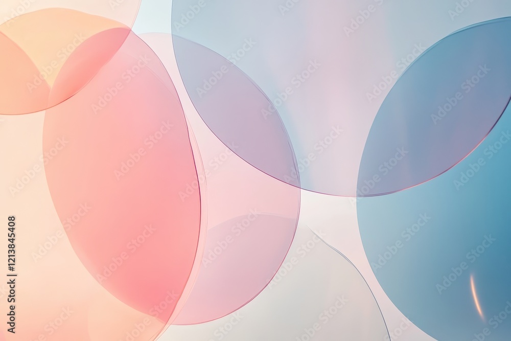Poster soft pastel hues blend seamlessly, creating an abstract composition of transparent shapes in a seren