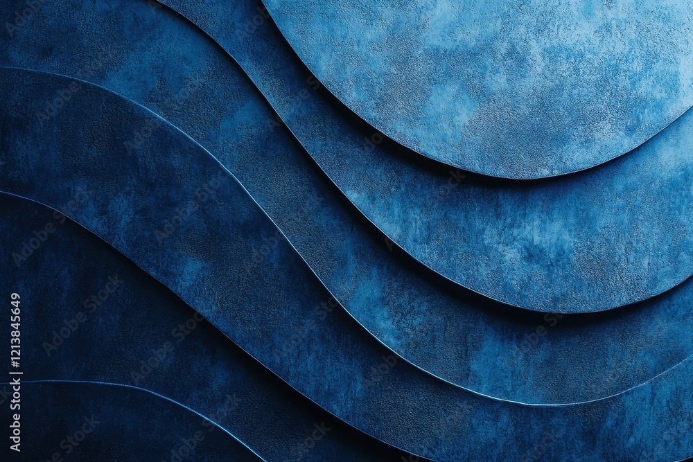 Poster rich blue waves create a serene texture on a wall, evoking calmness and depth in a modern design spa