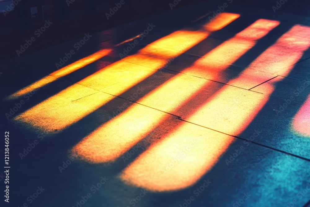 Aufkleber vibrant light patterns create a mesmerizing display on the floor during a serene evening in an urban