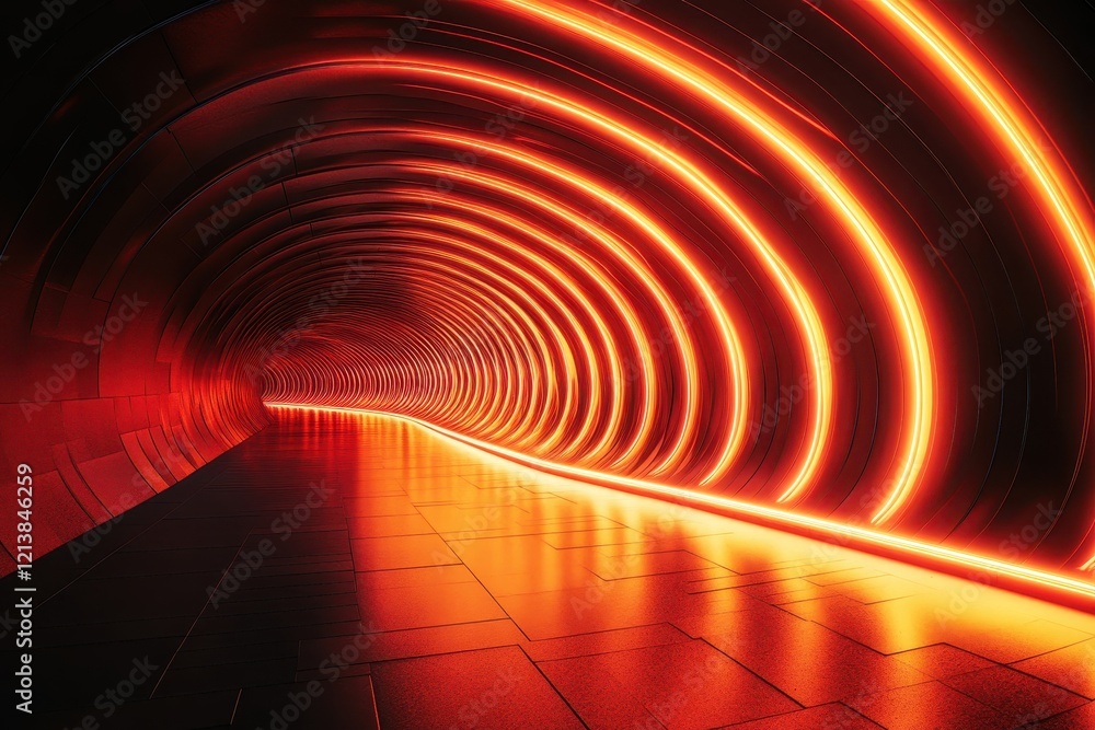 Poster vibrant orange glow illuminates a futuristic tunnel at dusk, creating an otherworldly atmosphere fil