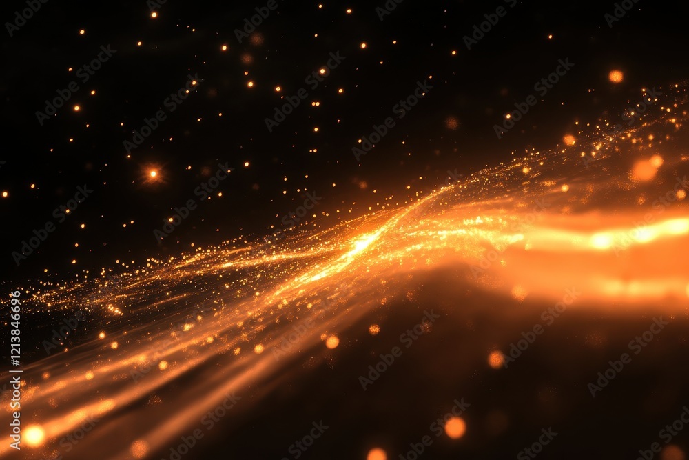 Poster mesmerizing golden particles gracefully swirl through the dark void, creating a captivating cosmic d