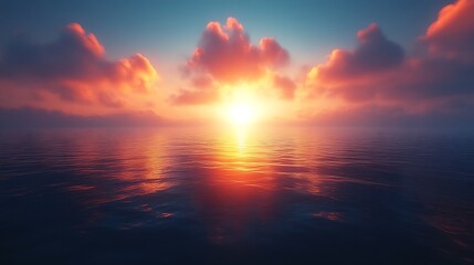 Obraz premium Serene Sunset Over Calm Ocean Waters Reflecting Sky Colors