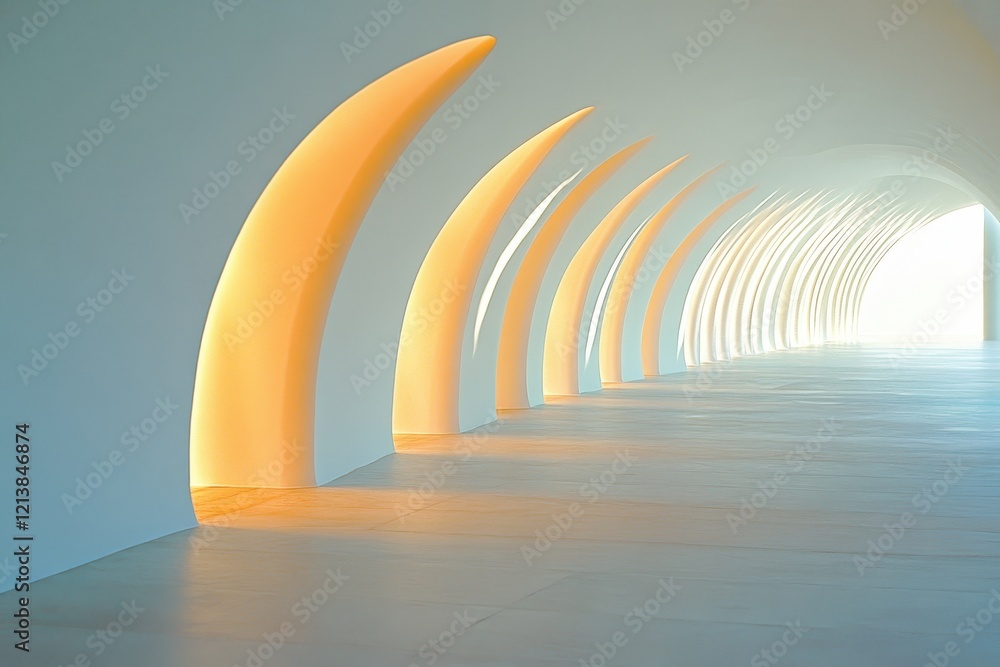 Poster illuminated corridor exploring light and shadow in modern architecture at a tranquil space. generati