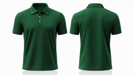 Green polo shirt displayed from front and back, showcasing fabric texture and fit for casual wear