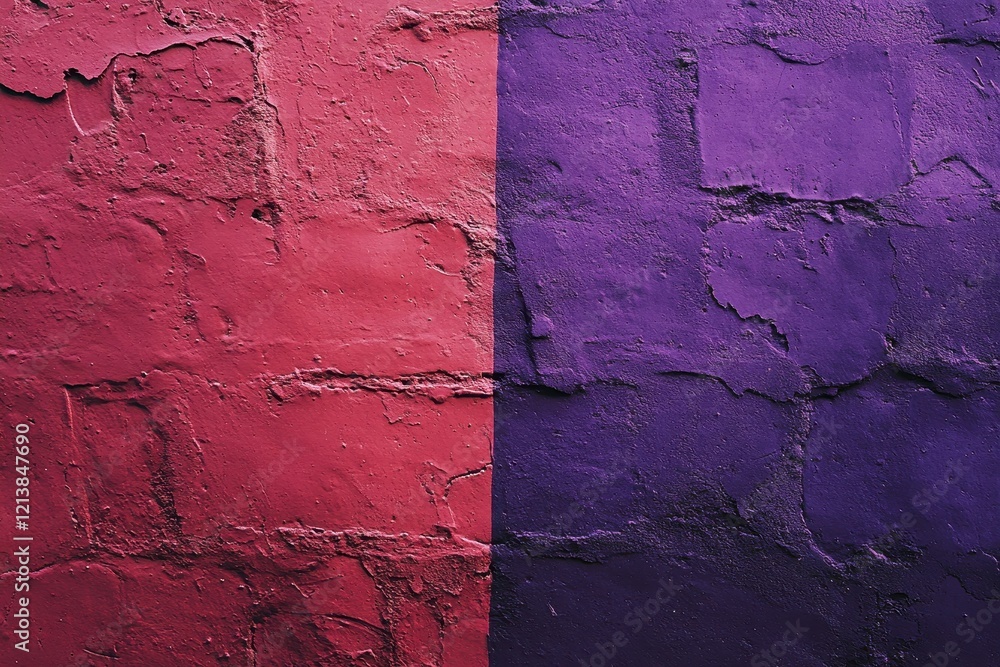 Poster vibrant red and purple wall textures create a dynamic atmosphere in an urban setting during the afte