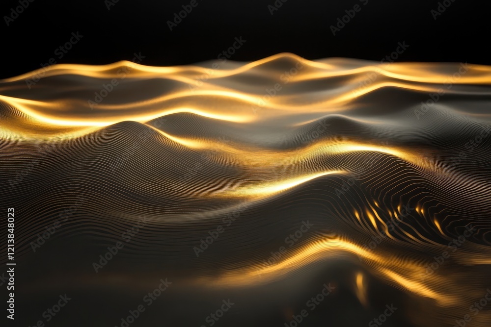 Poster golden light dances across undulating waves of elegant patterns in a tranquil night landscape. gener