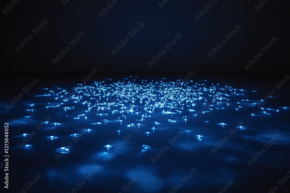 Poster captivating blue lights create an enchanting underwater atmosphere in a darkened space during an eve