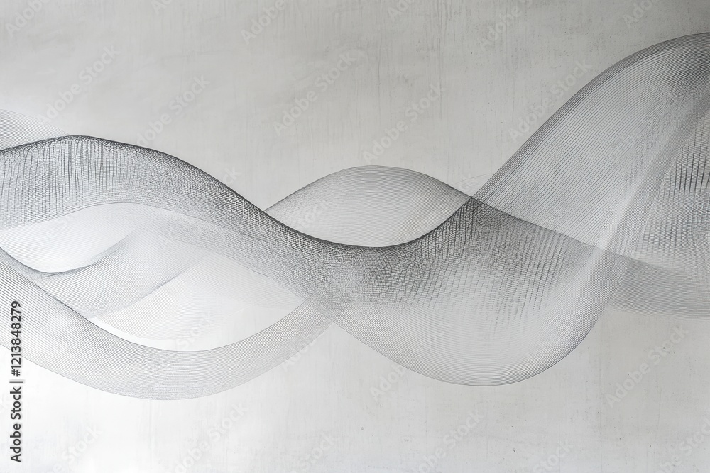 Poster delicate waves of mesh intertwine gracefully in soft monochromatic tones within an abstract space. g