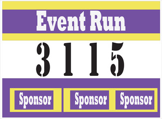 Fototapeta premium Purple colored marathon number bib isolated on yellow