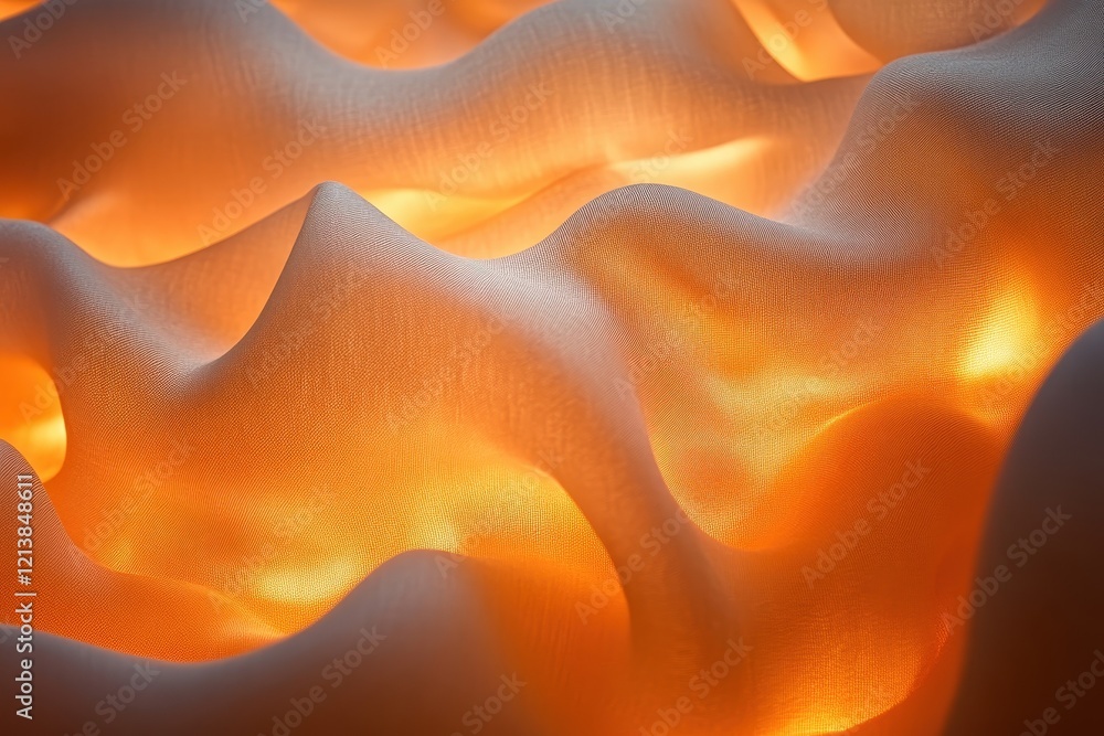 Poster illuminated fabric waves softly undulating in warm orange tones create a soothing atmosphere in a co