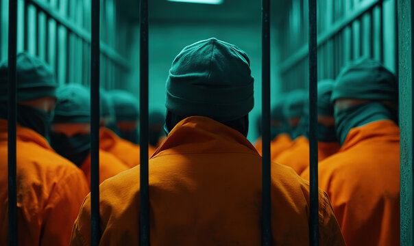 Prison cell with a group of inmates