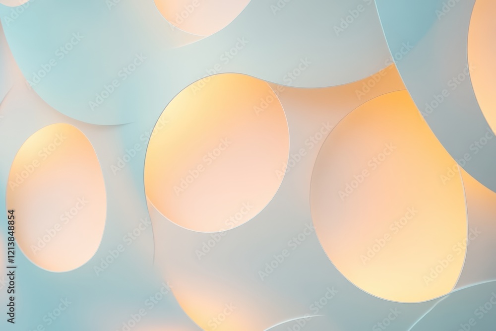 Poster soft hues and delicate circles create an ethereal atmosphere in a serene environment at dusk in a co
