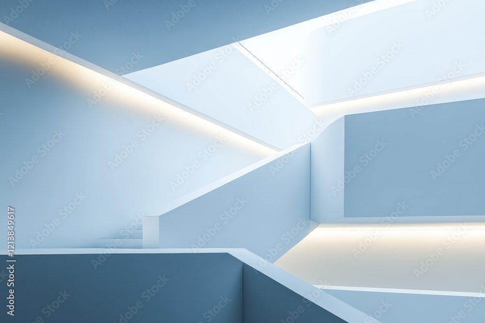 Poster exploring modern architecture through angles and light in a minimalist space filled with tranquility