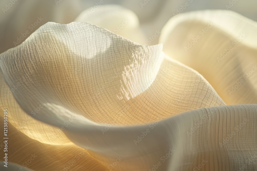 Poster gentle waves of soft fabric illuminated by warm sunlight create an ethereal ambiance in a serene ind