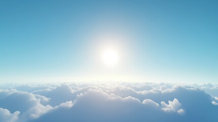 Naklejka premium A beautiful shot of a bright, clear sky with no clouds, showcasing the sun's radiant light and smooth blue gradients.