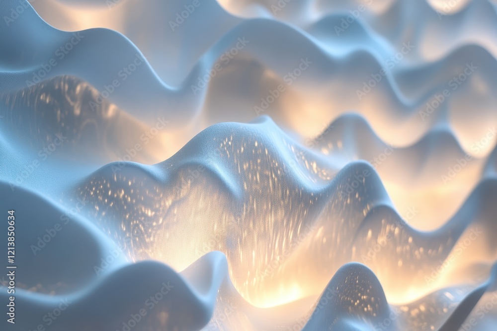 Poster illuminated waves of texture create a serene ambiance in a softly lit space with an artistic flair. 
