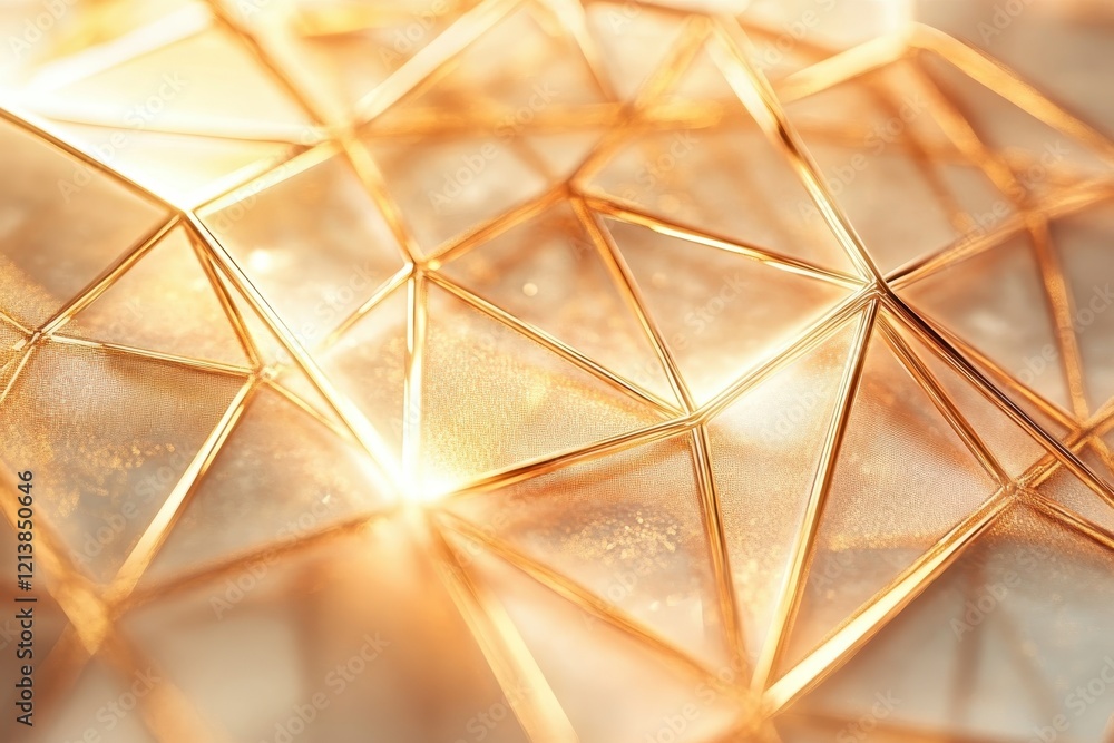 Poster golden geometric patterns created by interwoven lines glimmer under soft lighting in an artistic dis