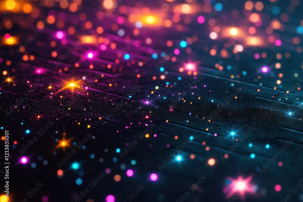 Poster vivid cosmic dance of colorful lights illuminating a dark background in a dazzling display of creati