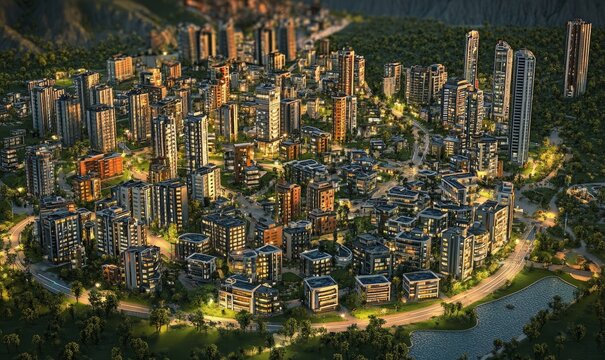 megalopolis aerial view, Generative AI