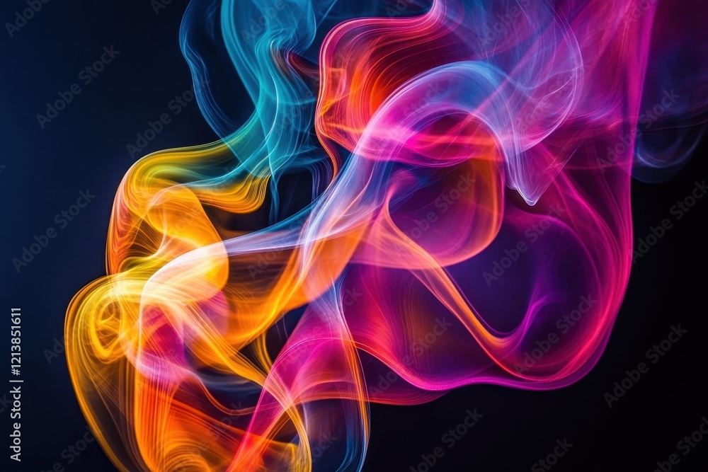Poster captivating swirls of colorful smoke dance against a dark backdrop, creating a mesmerizing visual ex