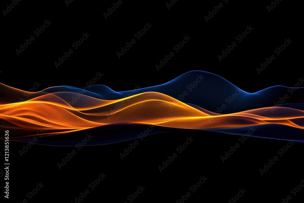 Poster vibrant waves of orange and blue flow gracefully across a dark canvas, creating a mesmerizing visual