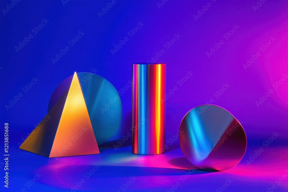 Poster vibrant geometric shapes illuminated in mesmerizing colors blending into a stunning visual spectacle