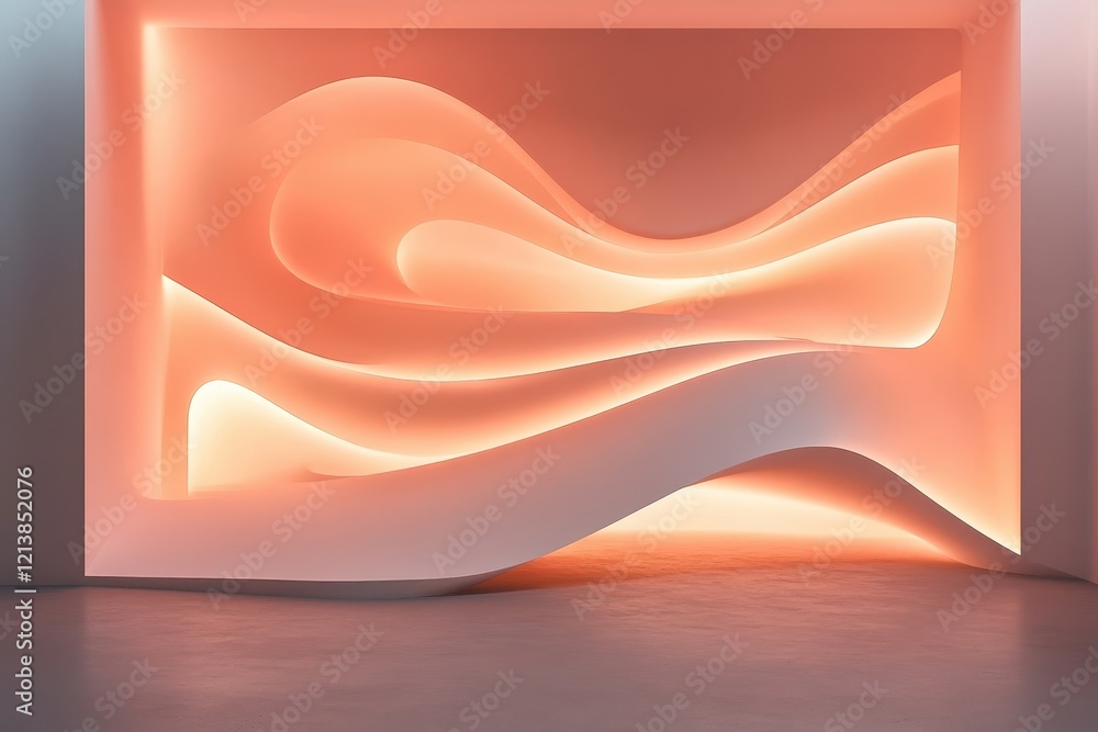 Poster sculptural waves of soft light create an ethereal atmosphere in a modern art installation. generativ