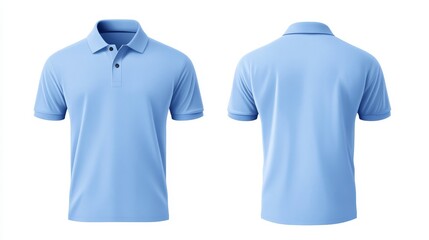 Light blue polo shirt displayed from front and back, showcasing fabric texture and design details