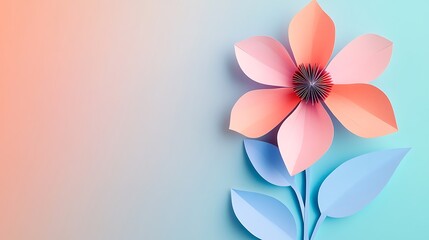 A minimalist paper cut flower design with flowing curves, symbolizing positive thinking, against a clean, solid backdrop with the space.