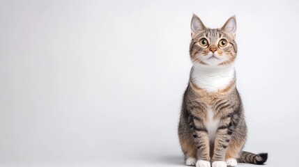 funny pet cat showing a placard isolated on white background blank web banner template and copy space, Generative AI