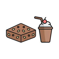 Milkshake drink and brownies food icons with a sweet and indulgent design, perfect for enhancing dessert