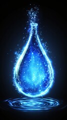 Luminous water drop with ripples and sparkles on a dark background digital art illustration