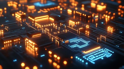 Obraz premium Abstract Futuristic Circuit Board Glowing Orange And Blue