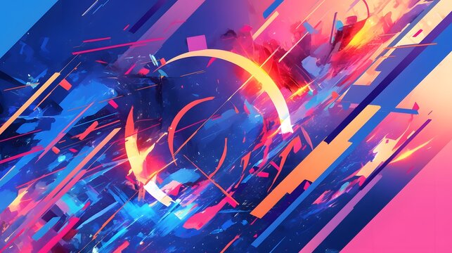 Glowing tech-inspired design featuring geometric shapes and vibrant color palettes, ideal for futuristic branding