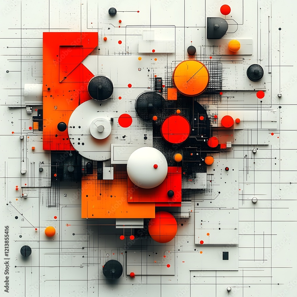 Poster striking geometric abstract art with vibrant colorful shapes and patterns