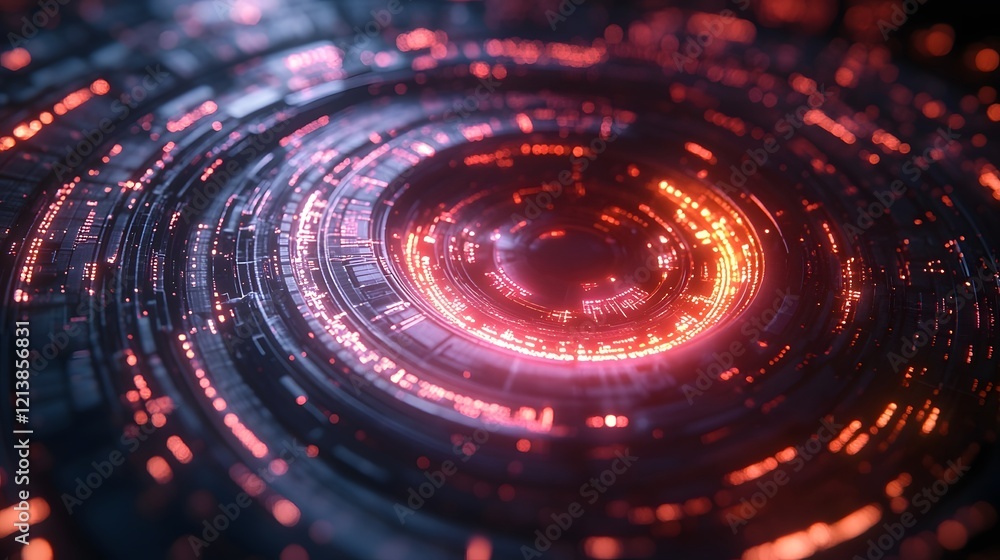 Aufkleber futuristic swirling digital sphere radiating glowing particles and fractal patterns in an abstract s