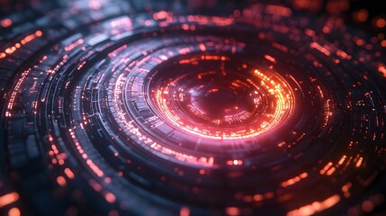 Obraz premium Futuristic Swirling Digital Sphere Radiating Glowing Particles and Fractal Patterns in an Abstract Space