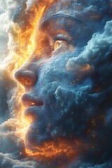 Dramatic Fiery Clouds and Stormy Celestial Explosion in Turbulent Atmosphere