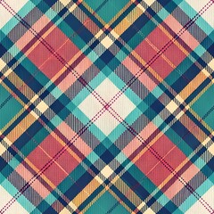 Vintage Plaid Seamless Pattern: A classic, timeless plaid pattern in shades of red, teal, blue, and cream. The intricate design features a subtle distressed effect, adding a vintage charm.