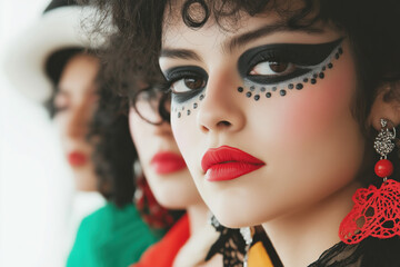 Fototapeta premium Young Hispanic women with bold makeup and colorful fashion style