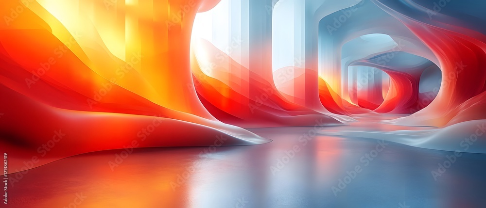 Poster vibrant abstract digital art with dynamic swirls of light and color