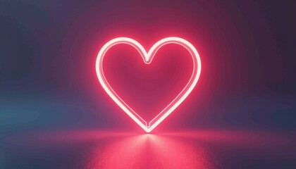 Vibrant Neon Heart Against Deep Blue: Bright Red Glow Stands Out