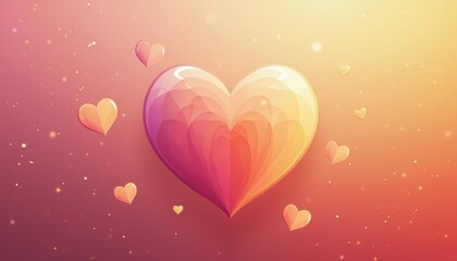 Vibrant Heart-Shaped Balloon Floating Against Pink and Yellow Gradient Background: A Cheery and Romantic Scene