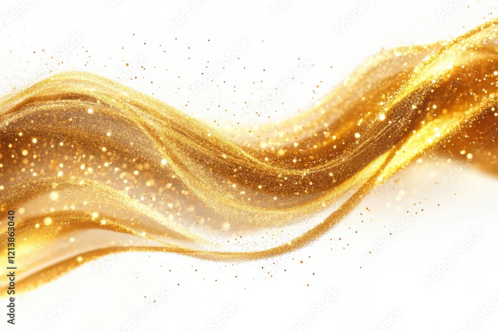Aufkleber golden waves flowing over a white background with glittering particles. generative ai